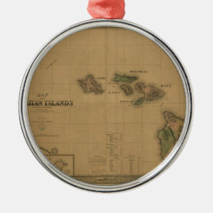 Alte Hawaii-Karte von 1876 - Hawaiianische Inseln Ornament Aus Metall