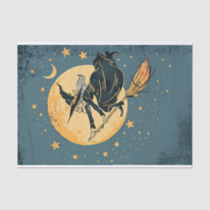 Alte Hexe, die über den Mond fliegt Seidenpapier