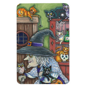 ALTE HEXE GLÜCKLICHES ZUHAUSE, VIELE KATZEN & EULE MAGNET