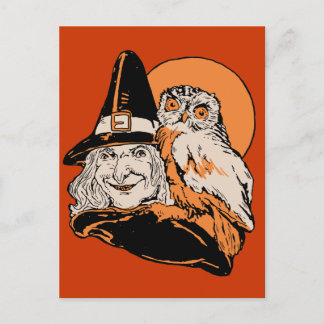 Alte Hexe und ihre Eule Postkarte