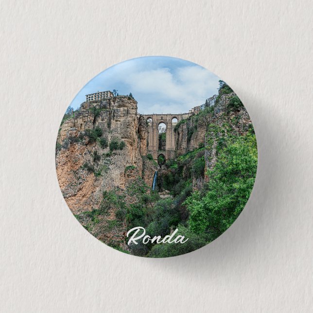 Alte historische Brücke in Ronda, Spanien Button (Vorderseite)