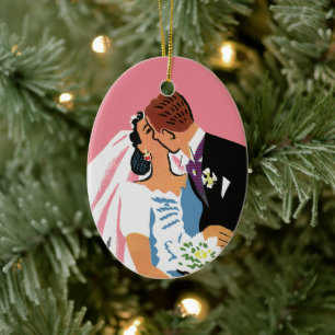 Alte Hochzeit, Retro Braut und Bräutigam beim Küss Keramik Ornament