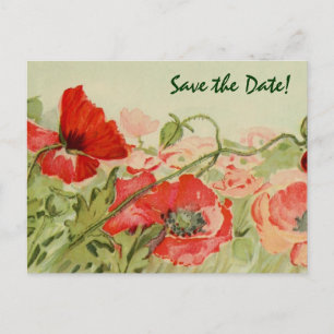 Alte Hochzeit, Rote Mohnblumen Save the Date Ankündigungspostkarte