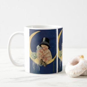Alte Hochzeit, süßes Brautpaar auf einem Mond Tasse