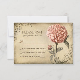 alte Hochzeitskarte RSVP mit rosafarbener Pfirsich Karte