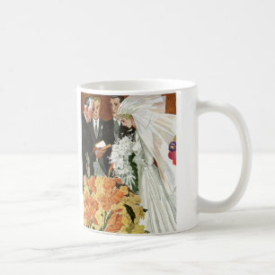 Alte Hochzeitszeremonie mit Braut und Bräutigam Tasse