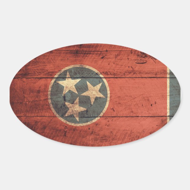 Alte Holz-Tennessee-Flagge; Ovaler Aufkleber (Vorderseite)