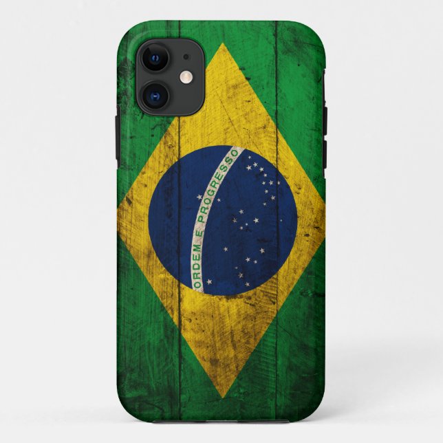Alte hölzerne Brasilien-Flagge Case-Mate iPhone Hülle (Rückseite)