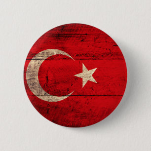Alte hölzerne die Türkei-Flagge Button