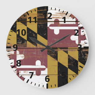 Alte hölzerne Flagge des US-Bundesstaates Maryland Große Wanduhr