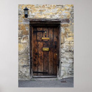 Alte hölzerne Haustür mit Licht Poster