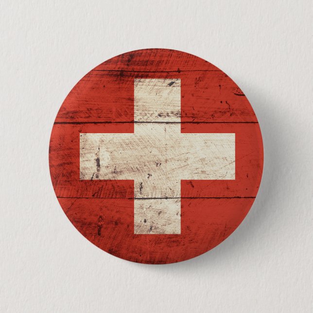 Alte hölzerne Schweizer Flagge Button (Vorderseite)