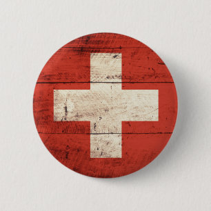 Alte hölzerne Schweizer Flagge Button