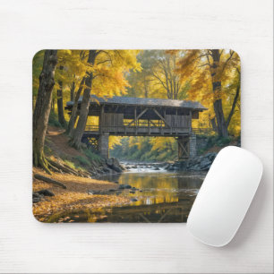 Alte hölzerne überdachte Brücke im Herbst Mousepad