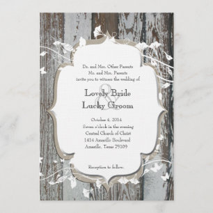Alte hölzerne weiße Blumenland-Hochzeits-Einladung Einladung