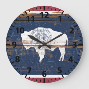 Alte hölzerne Wyoming Staatsflagge Große Wanduhr