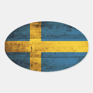 Alte Holzflagge Schweden Ovaler Aufkleber