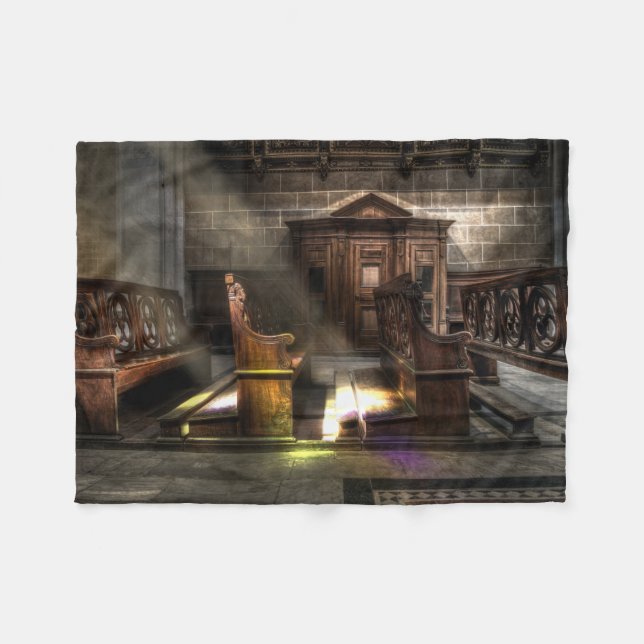 Alte Holzkirchenbank mit Kneeler Fleecedecke (Vorderseite (Horizontal))