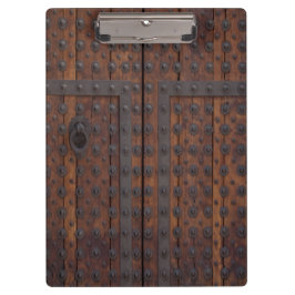 Alte Holztür mit schwarzem Metall Klemmbrett