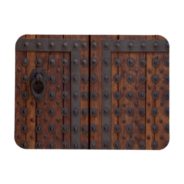 Alte Holztür mit schwarzem Metall Magnet (Horizontal)