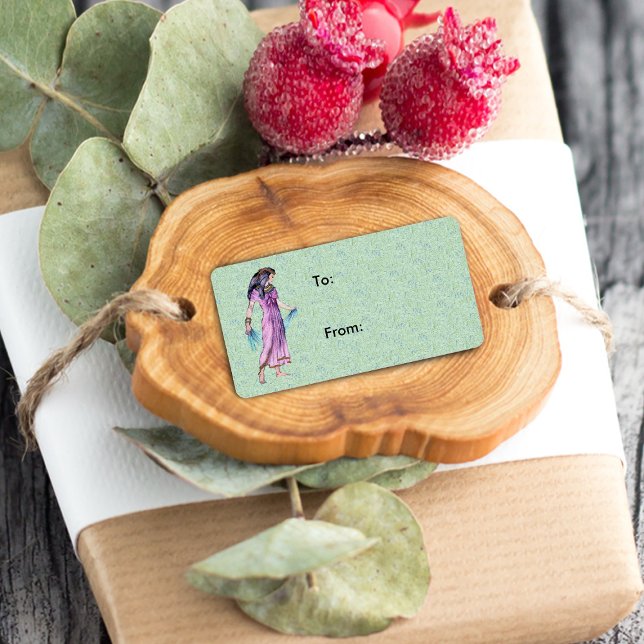 Alte Hübsche ägyptische Lady Princess in Lila Adressaufkleber (Ancient Egyptian lady purple dress on mottled green gift tag  / label.)