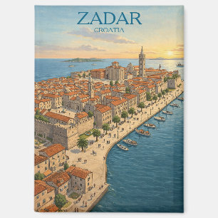 Alte Illustration von Zadar Kroatien Adria-Küste Magnet