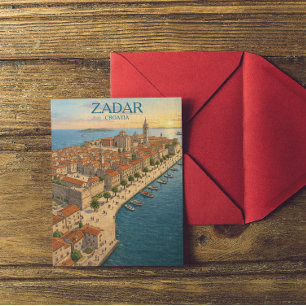 Alte Illustration von Zadar Kroatien Adria-Küste Postkarte