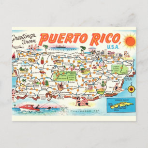 Alte illustrierte Puerto Rico-Karte auf Postkarte