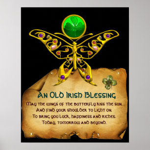 Alte irische Segnung auf Pergament mit goldenem Sc Poster