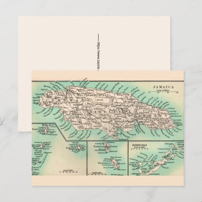 Alte Jamaika-Karte als Postkarte (Vorne/Hinten)