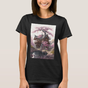 Alte japanische Burg mit Kirschblüten gemalt T-Shirt