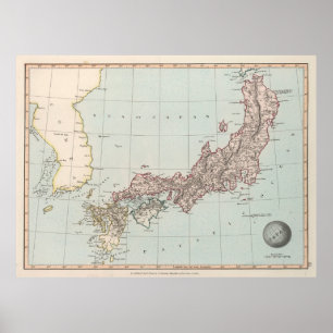 Alte Japanische Karte (1850) Vintager Nippon Atlas Poster