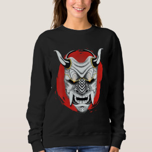 Alte japanische rote Mond-Oni-Maske Oger Samurai J Sweatshirt