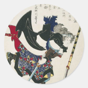 Alte japanische Samurai-Malerei circa 1869 Runder Aufkleber
