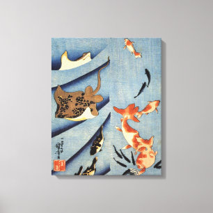 Alte japanische Seeleben-Malerei circa 1800s Leinwanddruck