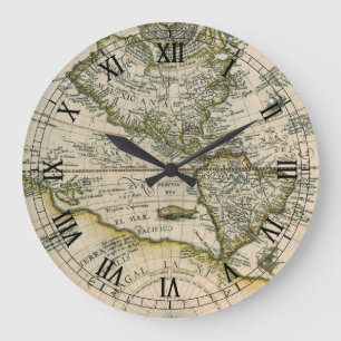 Alte Karte, 1596, America Sive Novus Orbis Große Wanduhr