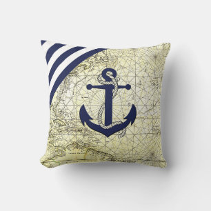 Alte Karte/Anker/Silhouette des Schiffes Kissen