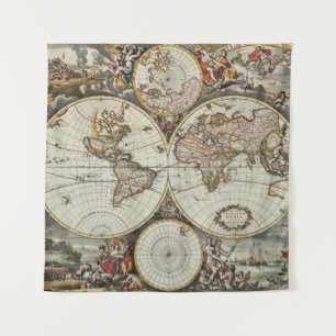 Alte Karte der Hemisphären der Welt. Erstellt von Wandteppich