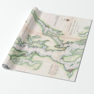 Alte Karte der Küste des Puget Sound in Washington Geschenkpapier