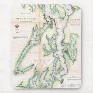 Alte Karte der Küste des Puget Sound, Washington ( Mousepad