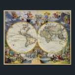 Alte Karte der Welt in zwei Hemisphären 1683 Poster<br><div class="desc">"Novissima Totius Terrarum Orbis Tabula" von Johannes de Ram (1683). Der Amsterdamer Holzhändler Johannes de Ram war zwischen 1678 und 1693 als Kartenverlag tätig. De Ram kaufte alte Teller auf Versteigerungen, die er später unter seinem eigenen Namen veröffentlichte. Die Kupferplatte für diese Weltkarte befand sich ursprünglich im Besitz des Amsterdamer...</div>