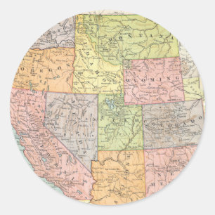 Alte Karte der westlichen Bundesstaaten der USA Runder Aufkleber