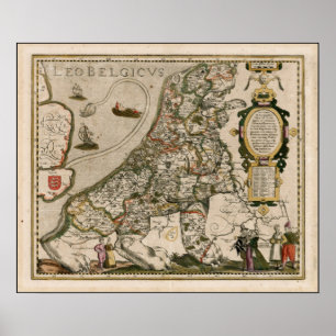 Alte Karte Europas als Löwe Poster