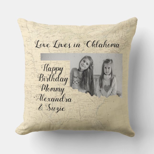 Alte Karte Liebe lebt in Oklahoma Staat gestapelte Kissen (Vorderseite)
