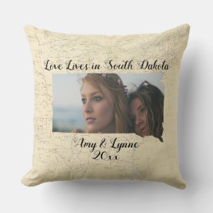 Alte Karte Liebe lebt in South Dakota Staat Foto Kissen