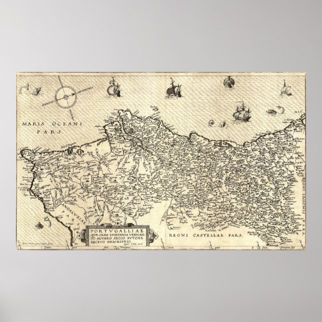 Alte Karte Portugals Poster (Vorne)