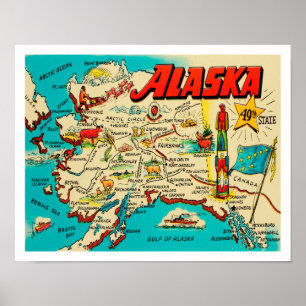 Alte Karte von Alaska in lustigen Retro-Farben Poster