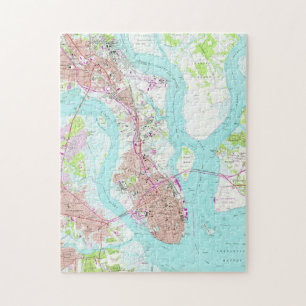 Alte Karte von Charleston South Carolina (1958) Puzzle