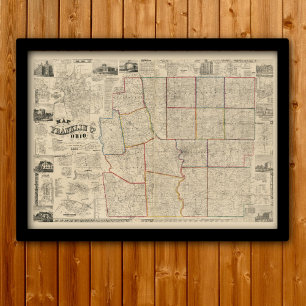 Alte Karte von Columbus, Ohio & Franklin County Poster