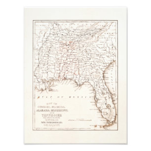 Alte Karte von Florida Alabama Georgia Mississippi Fotodruck